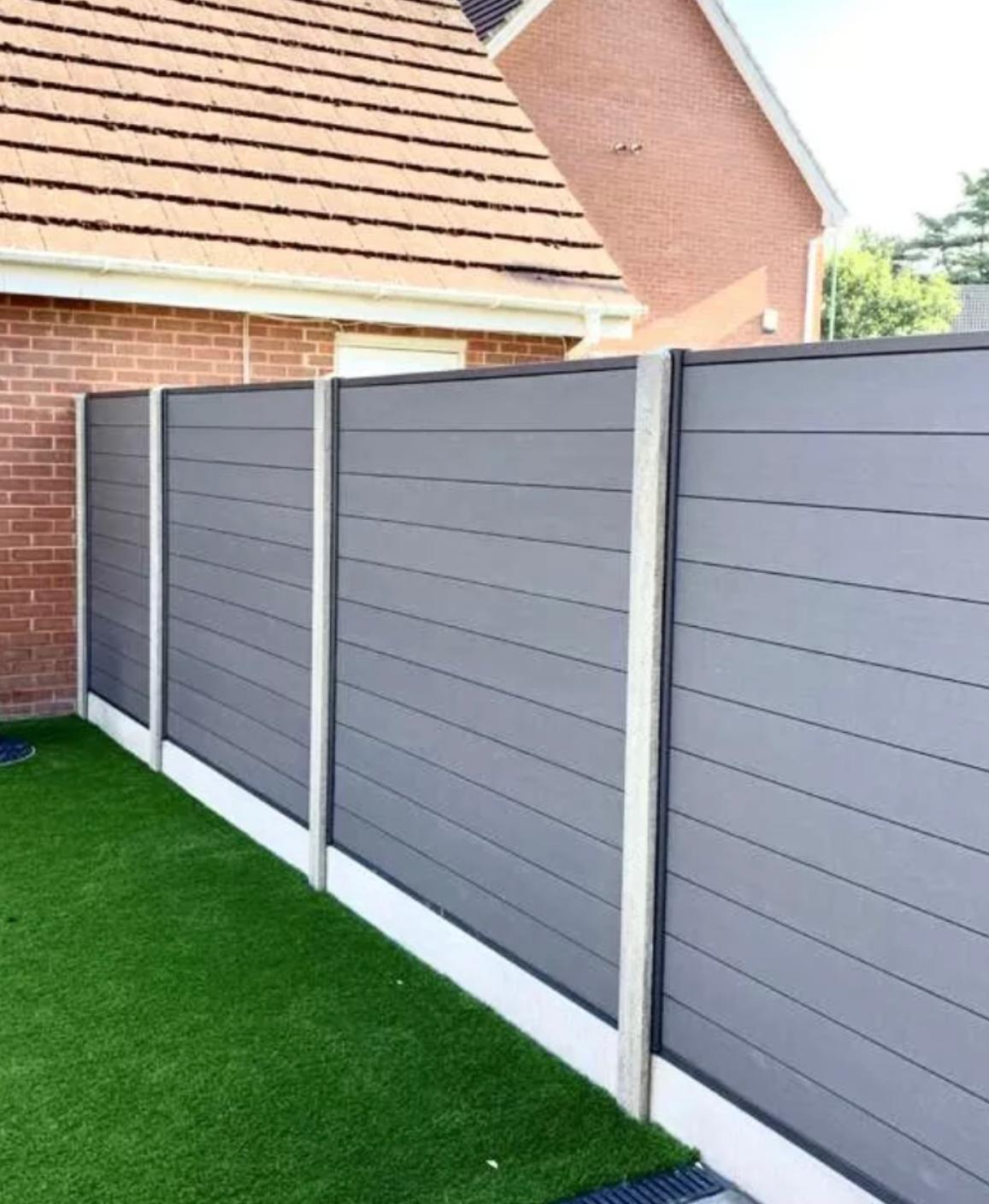 Close up of grey wooden panel fence