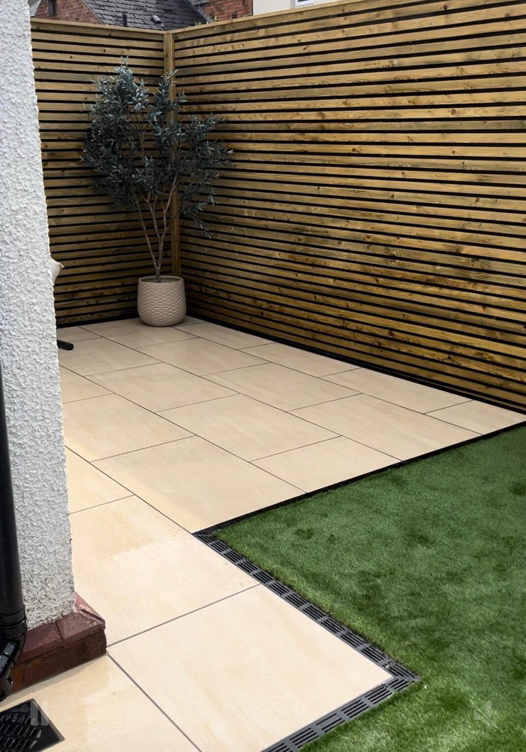 Large tiled patio area
