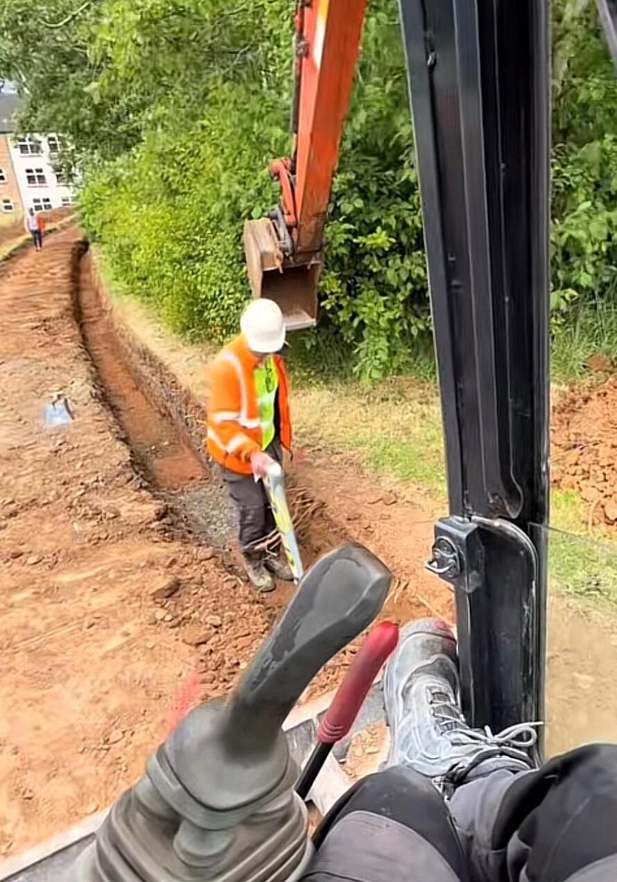 View from JCB digging a long trench